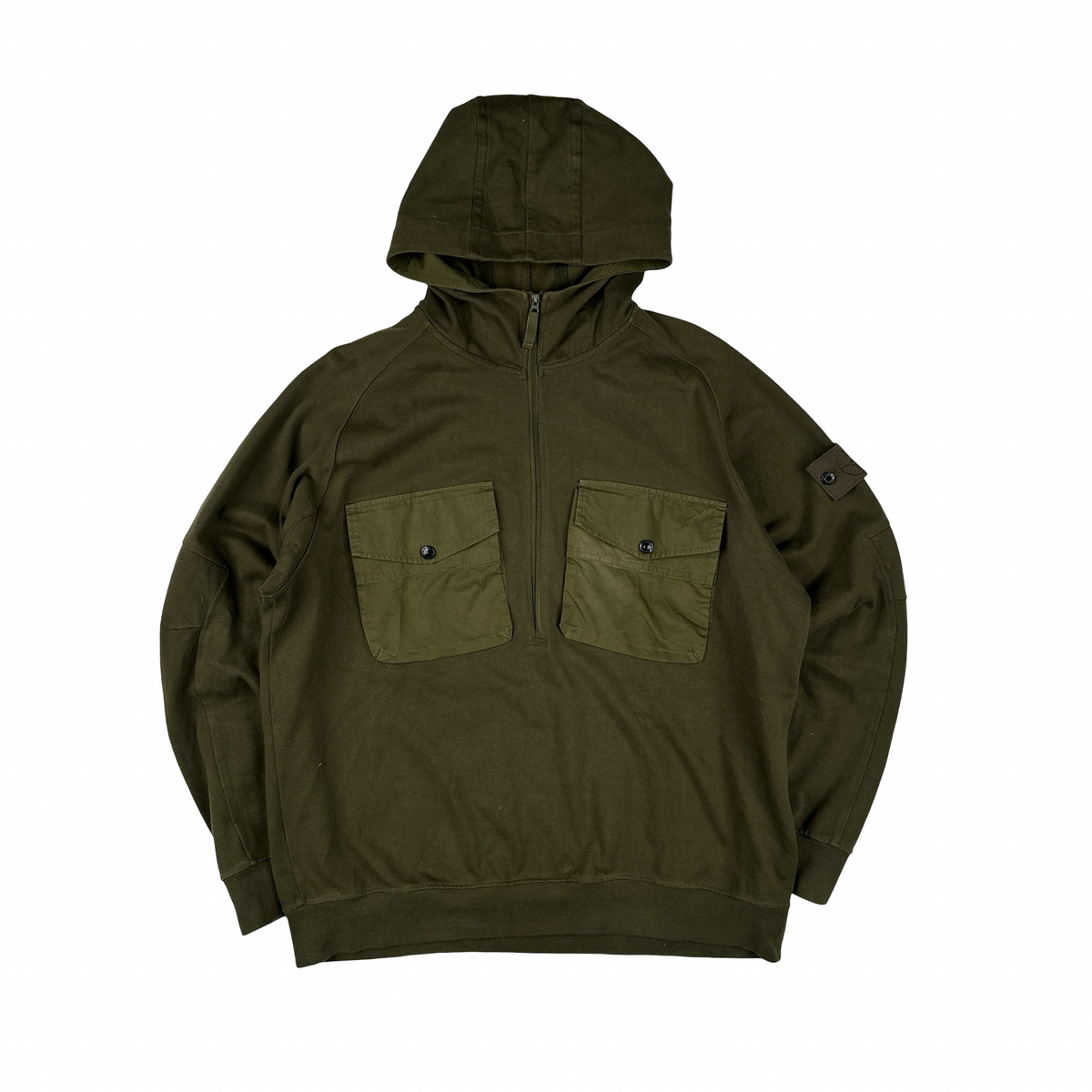 Stone Island Khaki Ghost Chest Pocket Pullover Hoodie - XXL 
