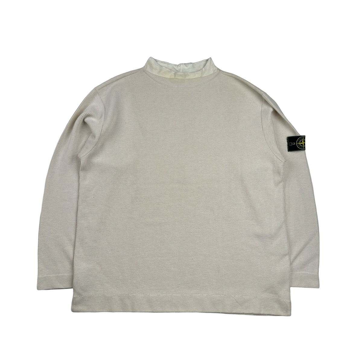トップス STONE  moc neck knit sweater Stone Island 1999 Vintage White Mock Neck Ribbed Cotton