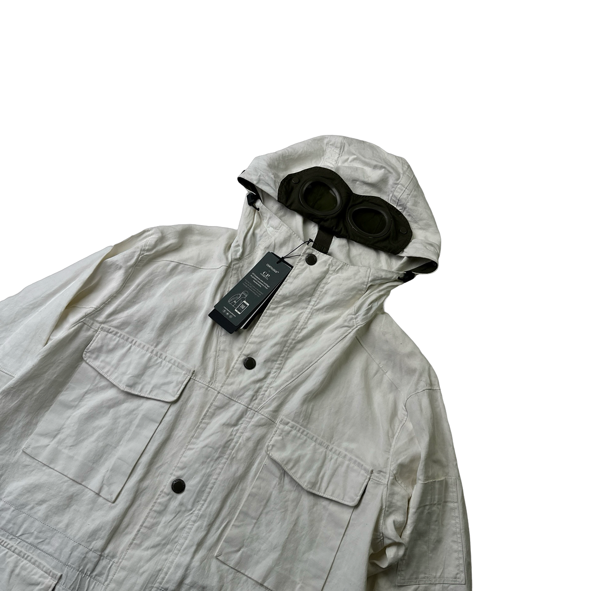 CP Company White Plated Linen La Mille Goggle Jacket Large