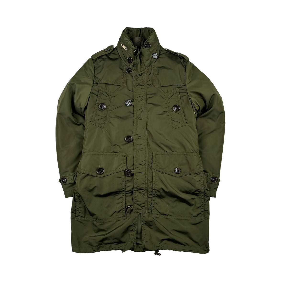 Burberry Green Multi Pocket Quilted Lined Long Jacket - Medium