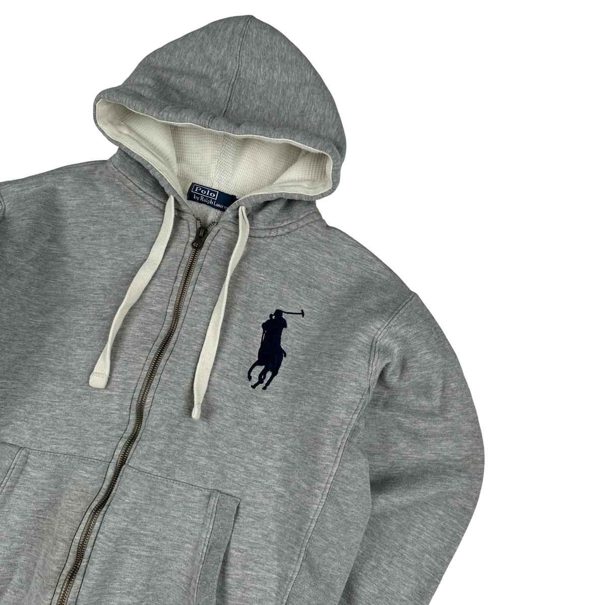 Ralph Lauren Grey Polo Logo Embroidered Zipped Hoodie - Small