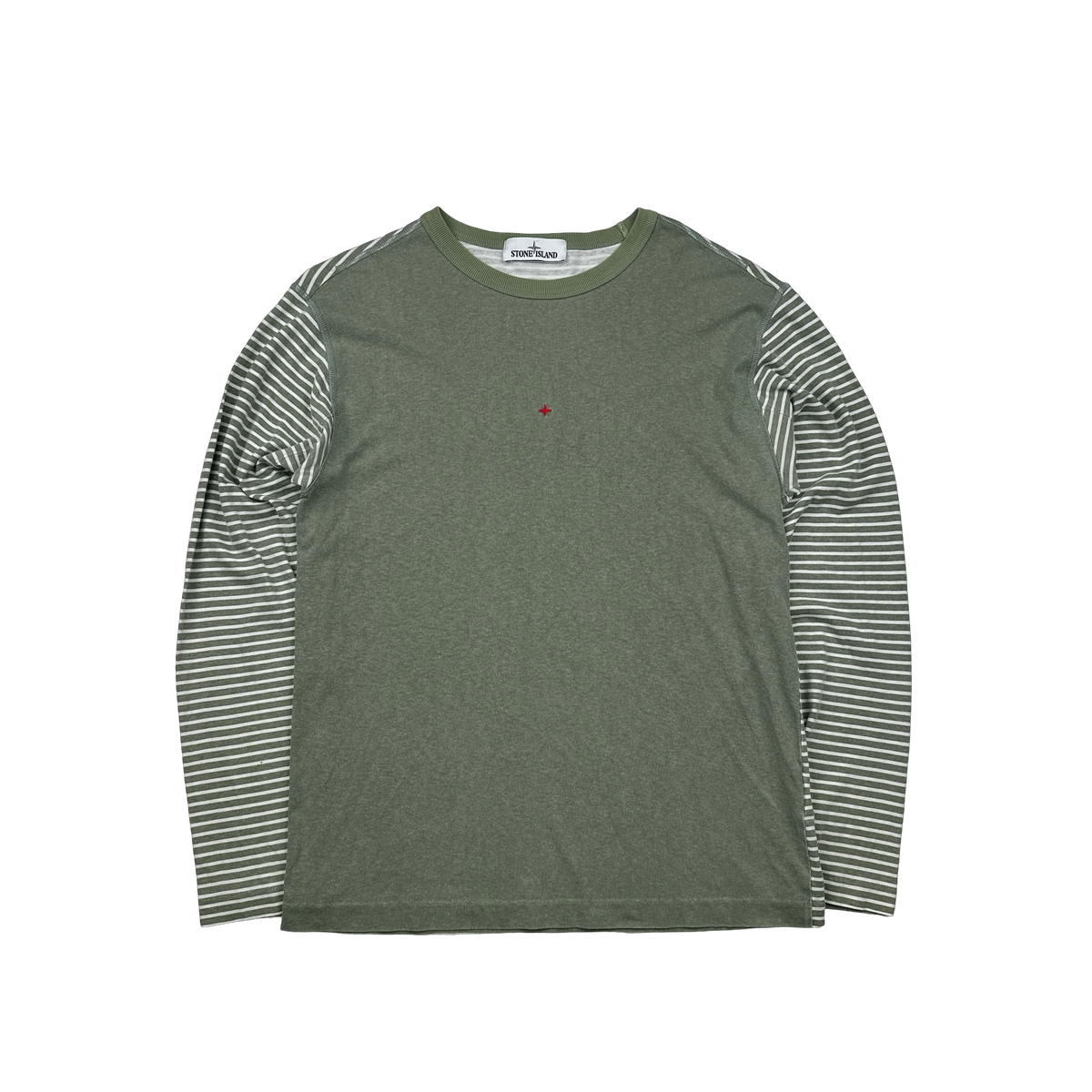 Stone Island 2019 Green Striped Marina Spellout Longsleeve T Shirt 