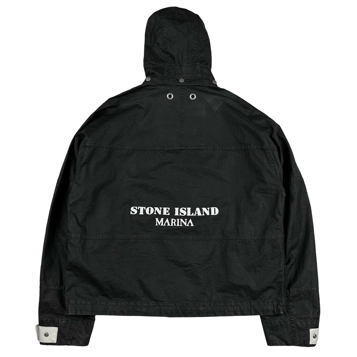 Stone Island 2024 Black Raw Plated Linen Marina Spellout Zipped
