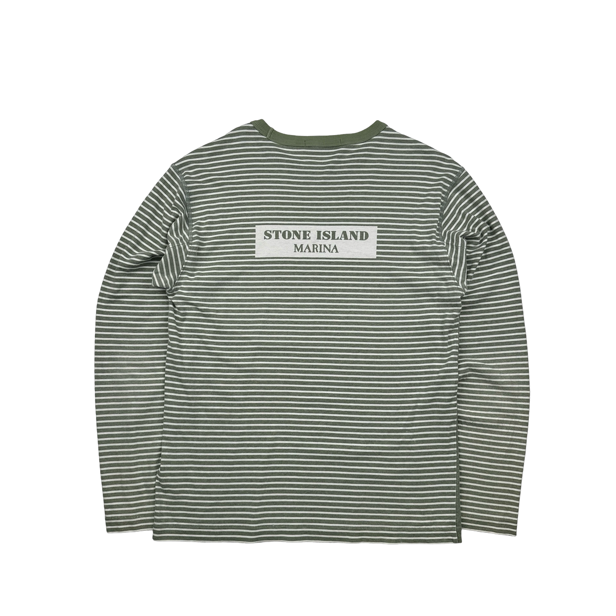 Stone Island 2019 Green Striped Marina Spellout Longsleeve T Shirt 