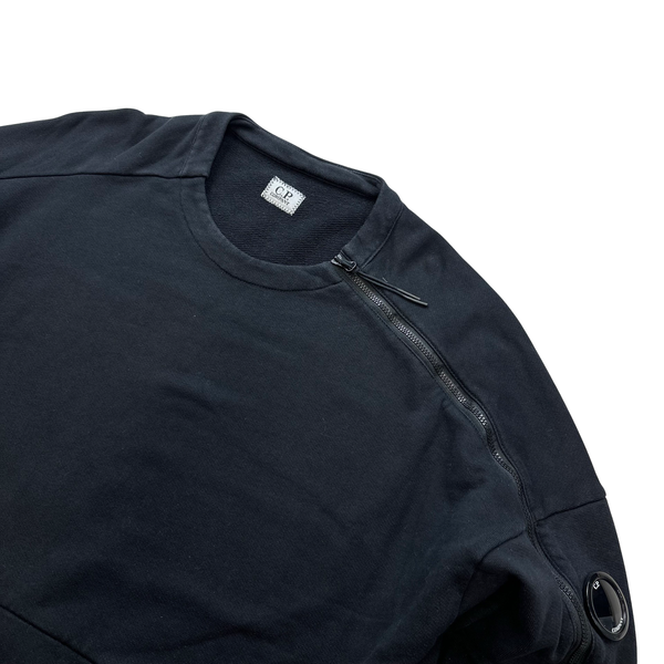 CP Company Navy Cotton Shoulder Zip Crewneck Sweatshirt - Large