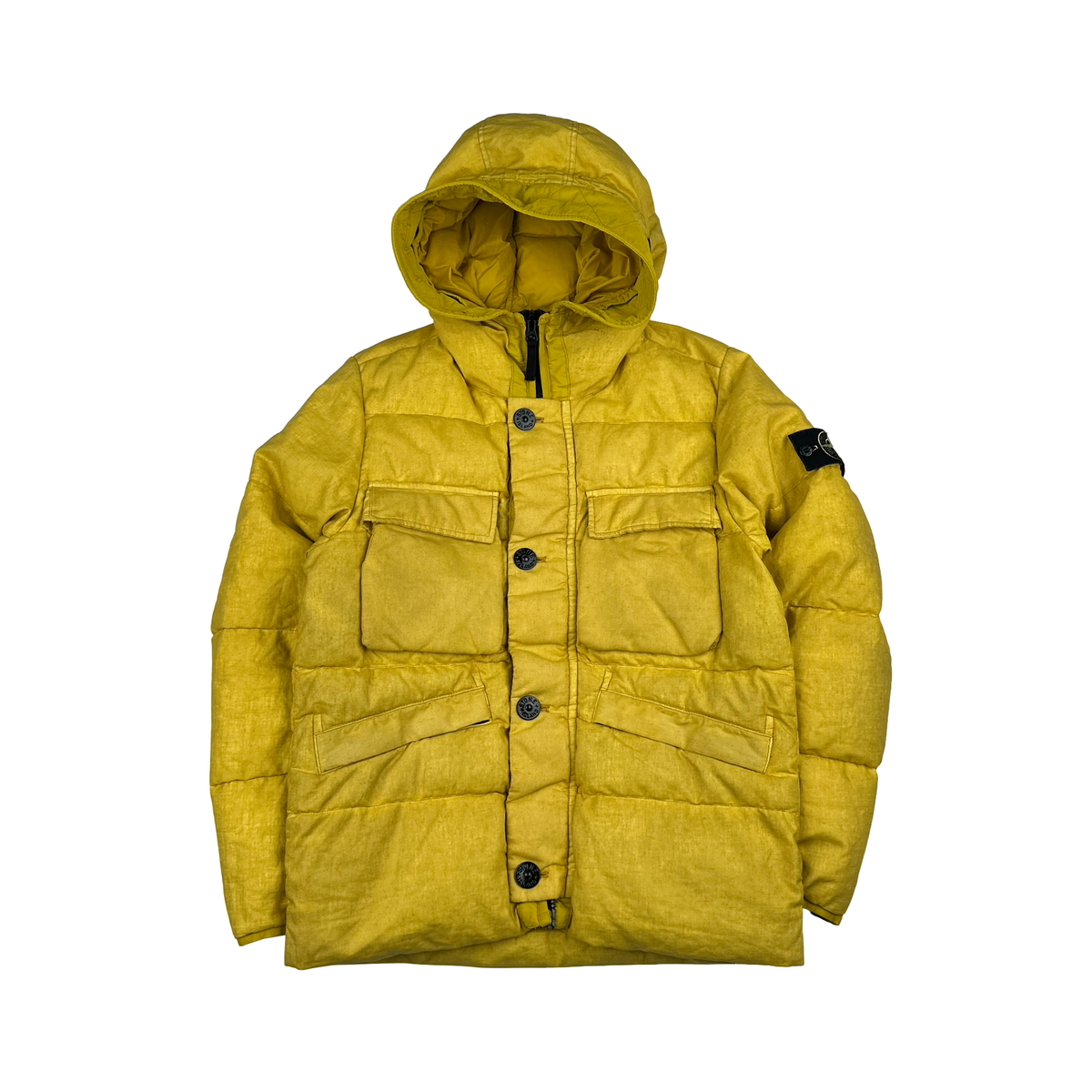 Stone Island 2018 Yellow Lino Resinato Down-TC Puffer Jacket Small