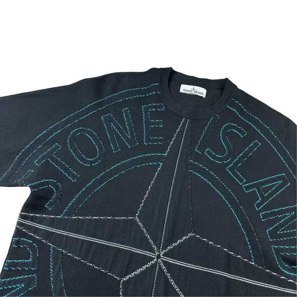 Stone Island 2021 Black Cotton Spellout Compass Logo Crewneck - Large