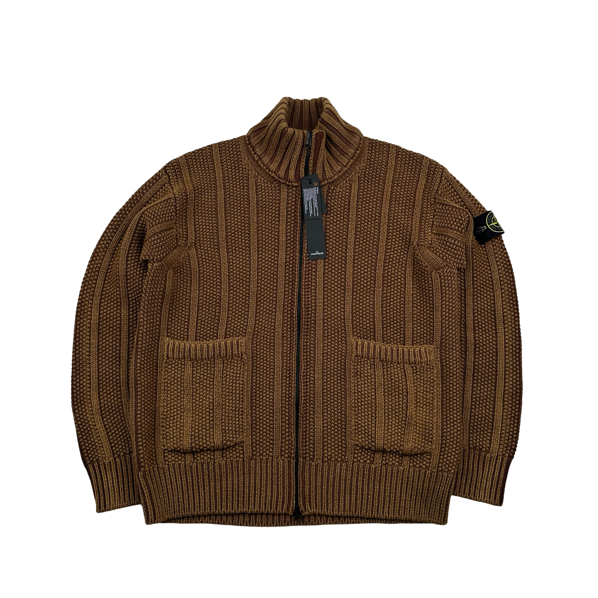 トップス STONE  08aw PRESIDENT CABLE KNIT Stone Island 2023 Brown Wool President Knit Zipped Jumper - Large