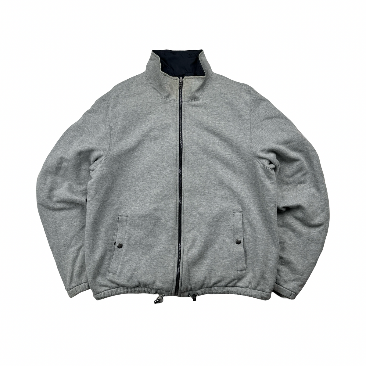 Prada Black Tab Navy Nylon/Grey Fleece Reversible Jacket - 3XL 