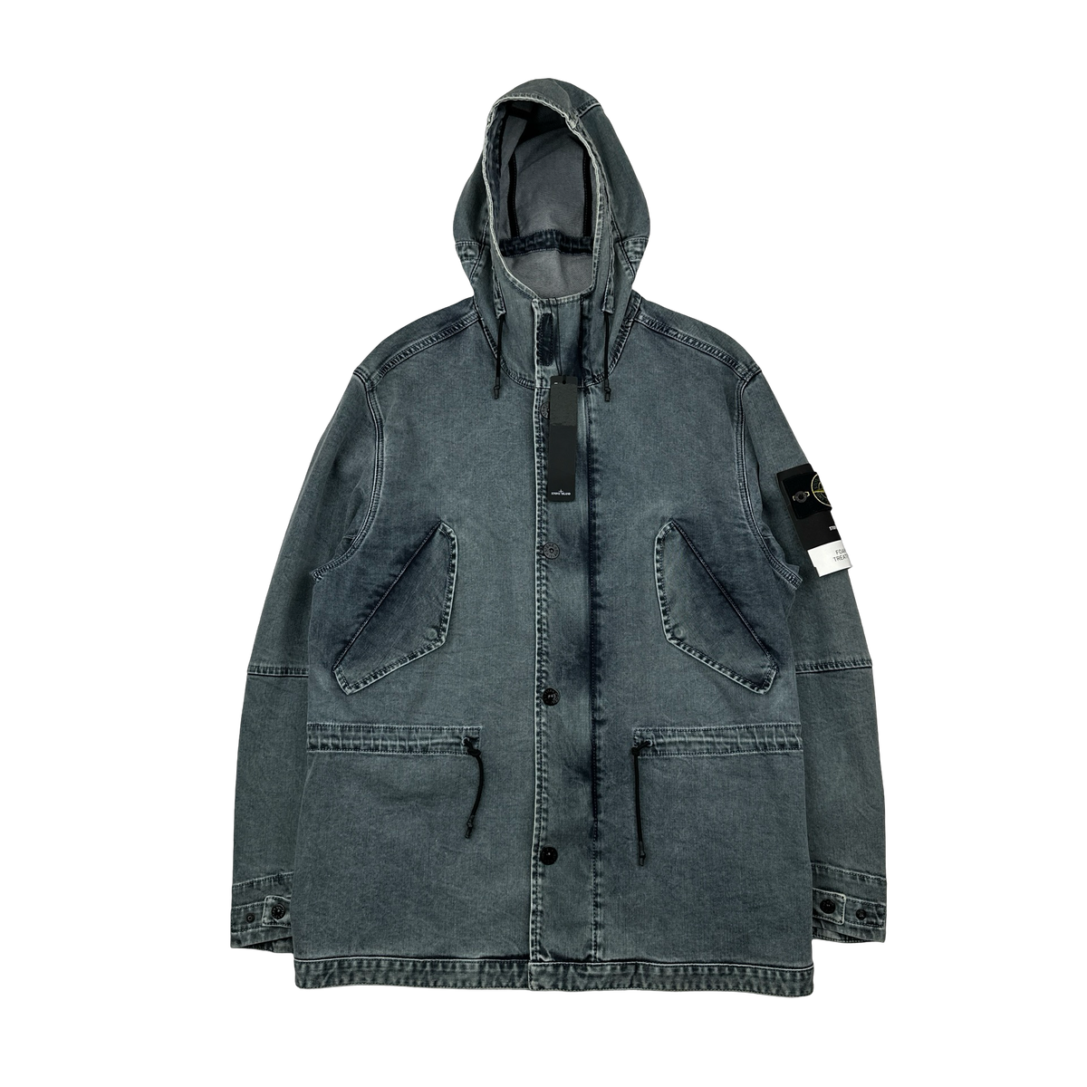 Stone Island 2018 Foam Resin Treated Denim Parka Jacket - Large