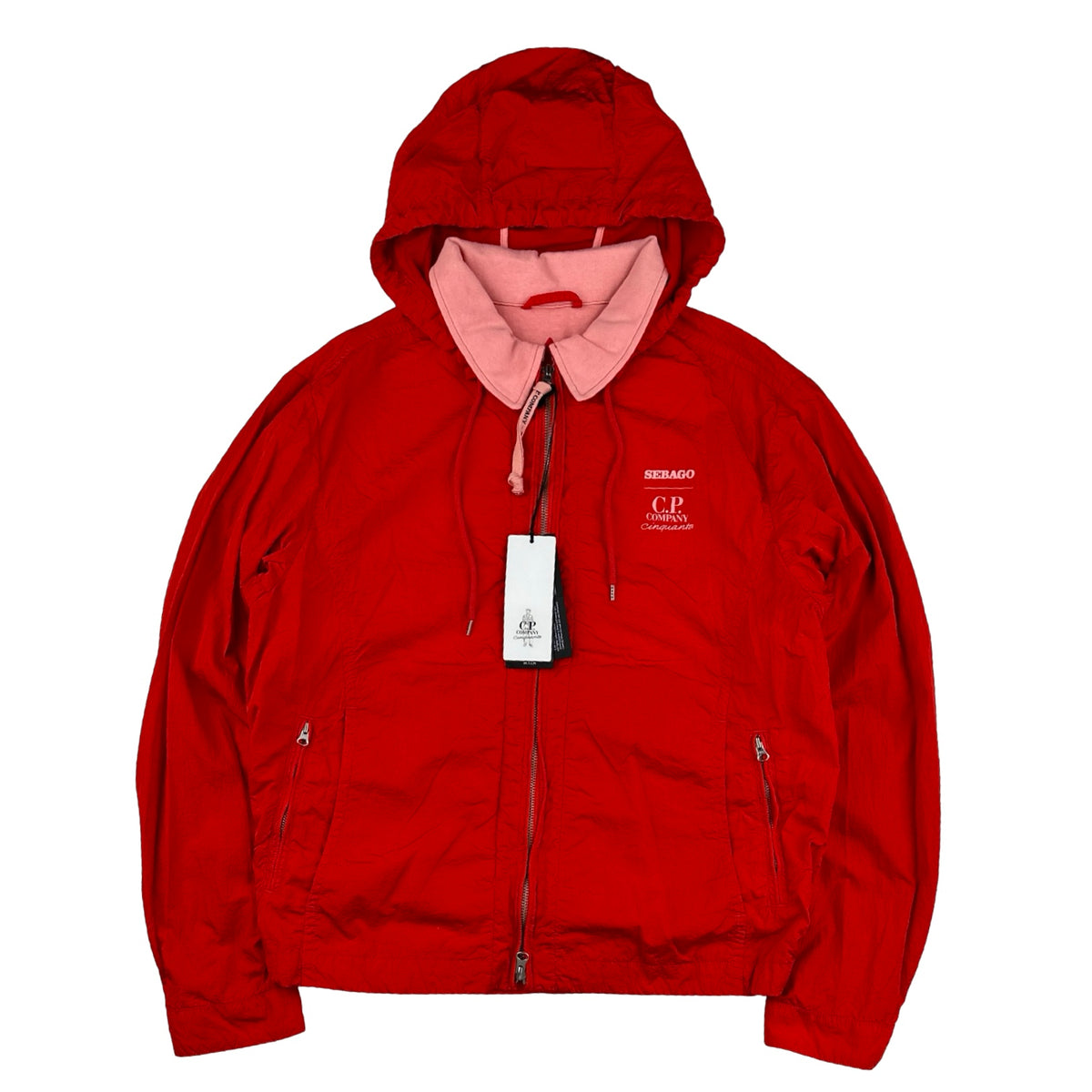 CP Company X Sebago Red Nylon Cotton Lined Collared Jacket - Small