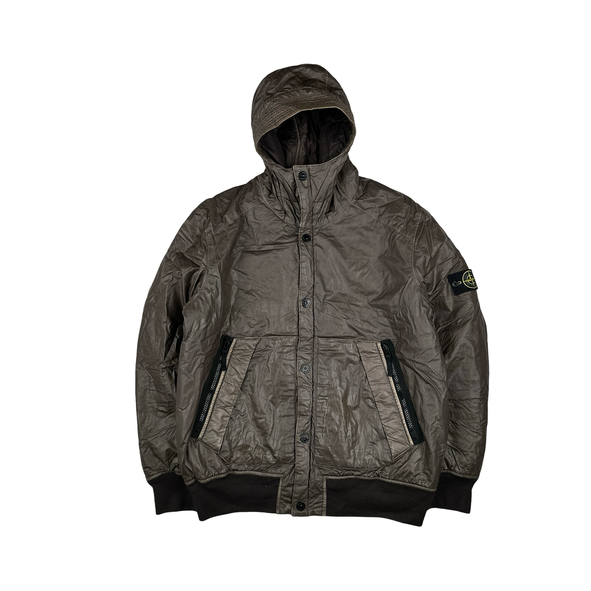 Stone Island 2011 Brown Mussola Gommata Hooded Jacket 3XL