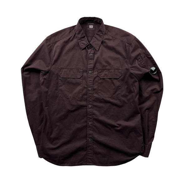 CP Company Burgundy Button Up Overshirt - Large