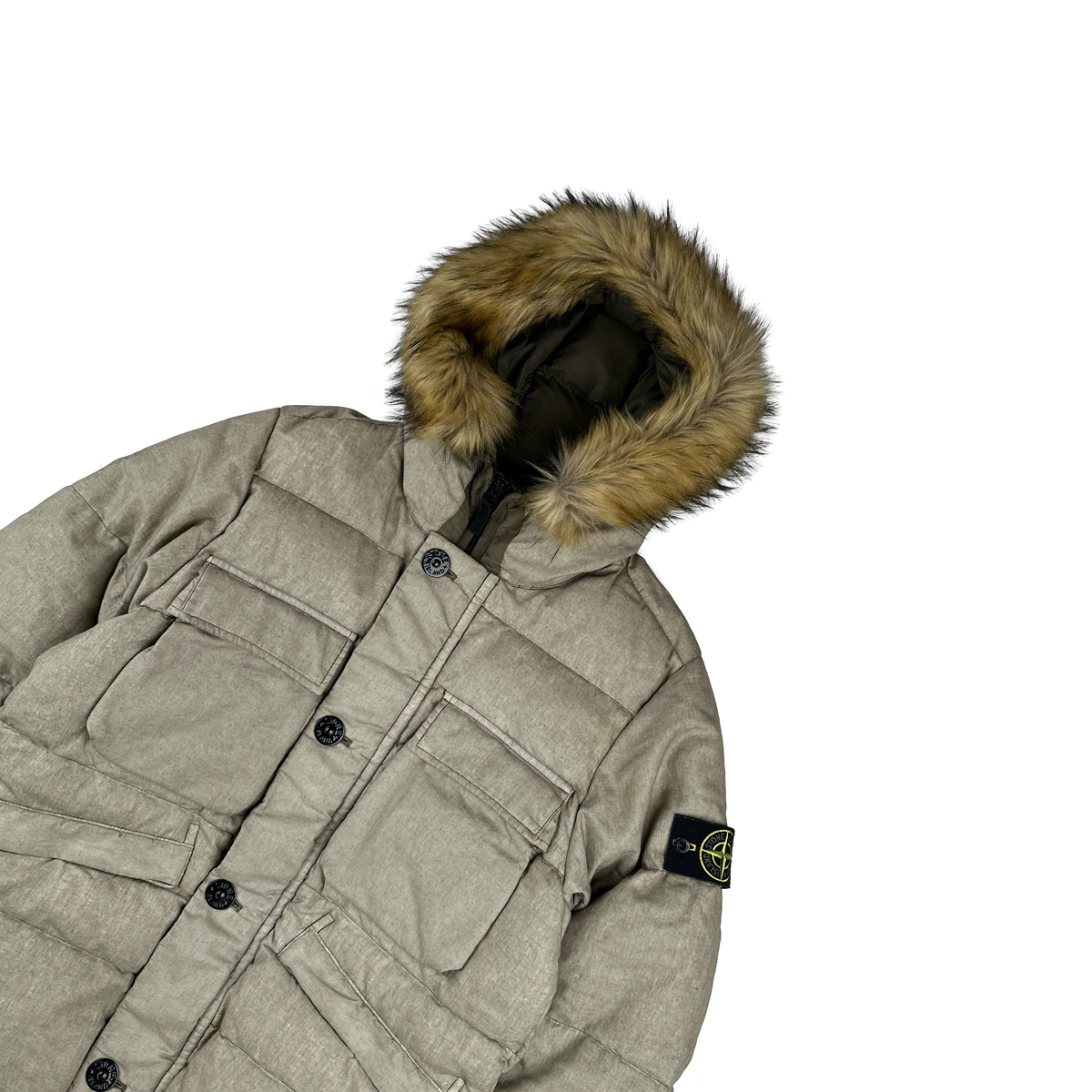 Stone Island 2018 Tan Lino Resinato Down-TC Puffer Jacket - Small