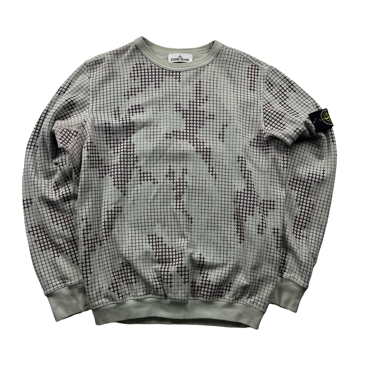 Stone Island 2017 Grid Check Camo Crewneck Sweatshirt Large