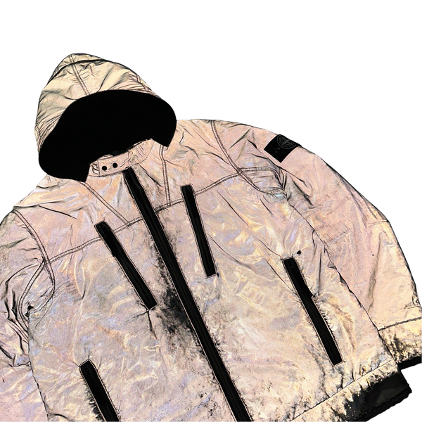 Stone Island Liquid Reflective Silver Fleece Lined Jacket - XL
