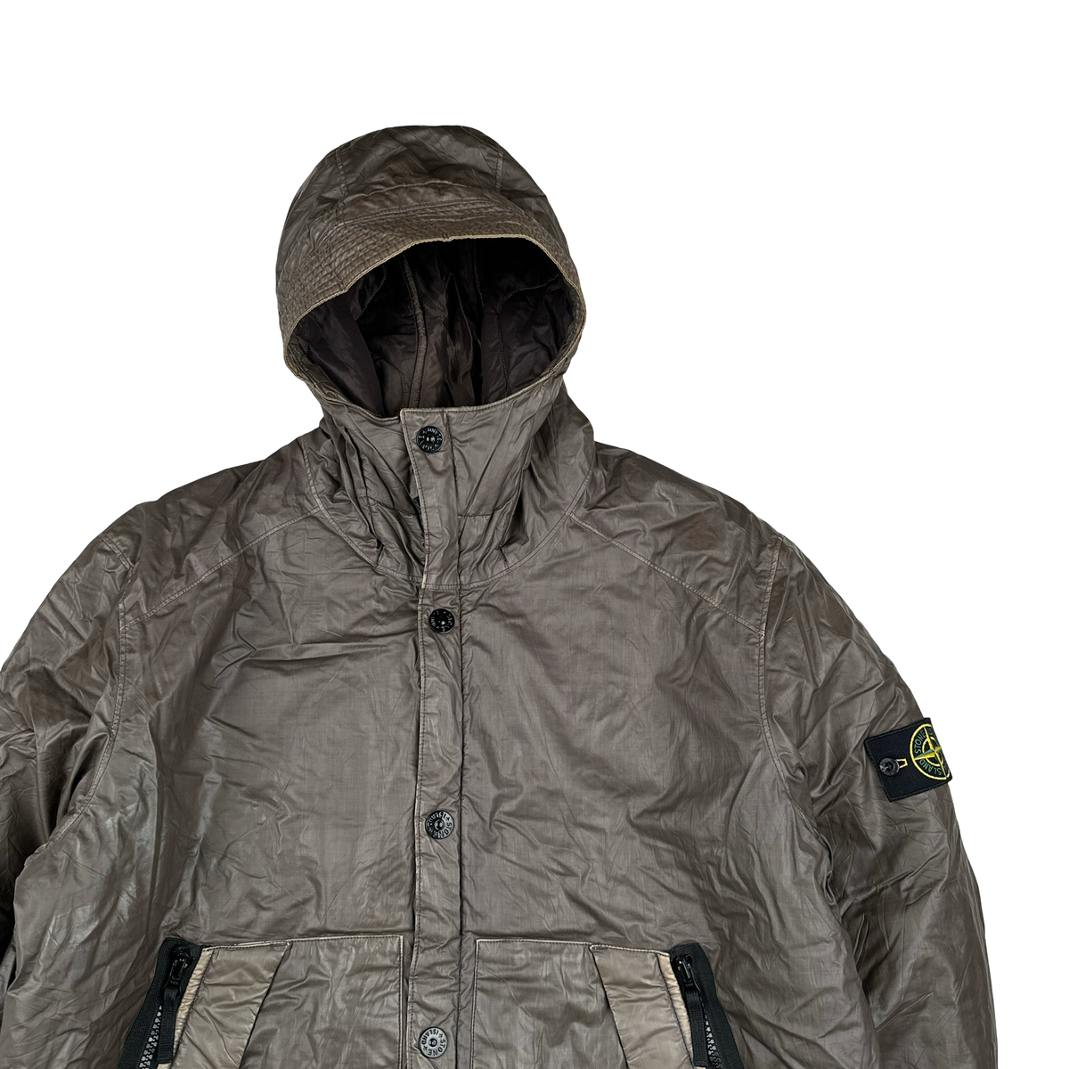 Stone Island 2011 Brown Mussola Gommata Hooded Jacket - 3XL