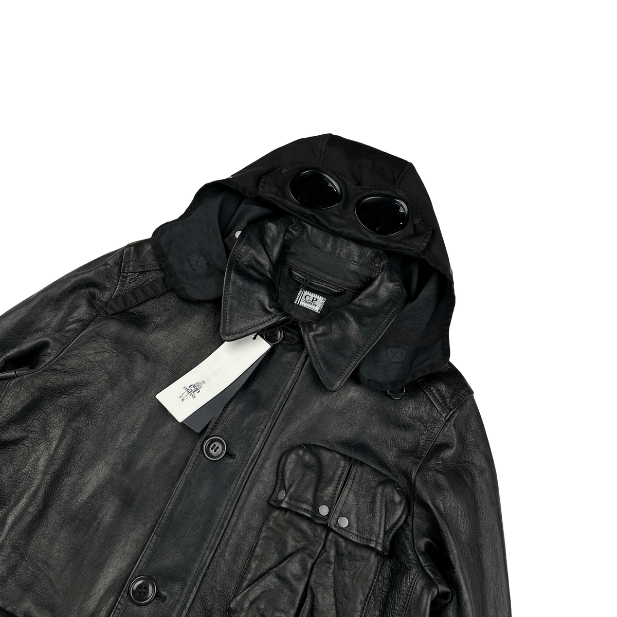 CP Company Black Mille Miglia Leather Goggle Jacket Large
