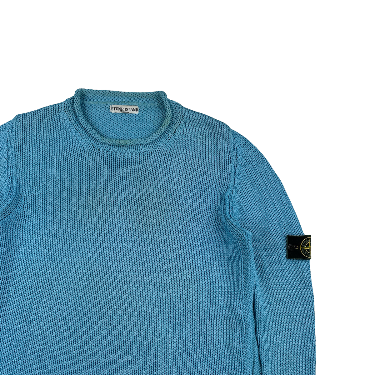 Stone Island 1990s Blue Cotton Knit Vintage Roll Neck Jumper - XL 