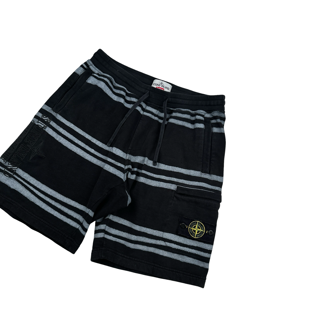 Stone Island x Supreme 2020 Striped Spellout Cotton Shorts - Small 