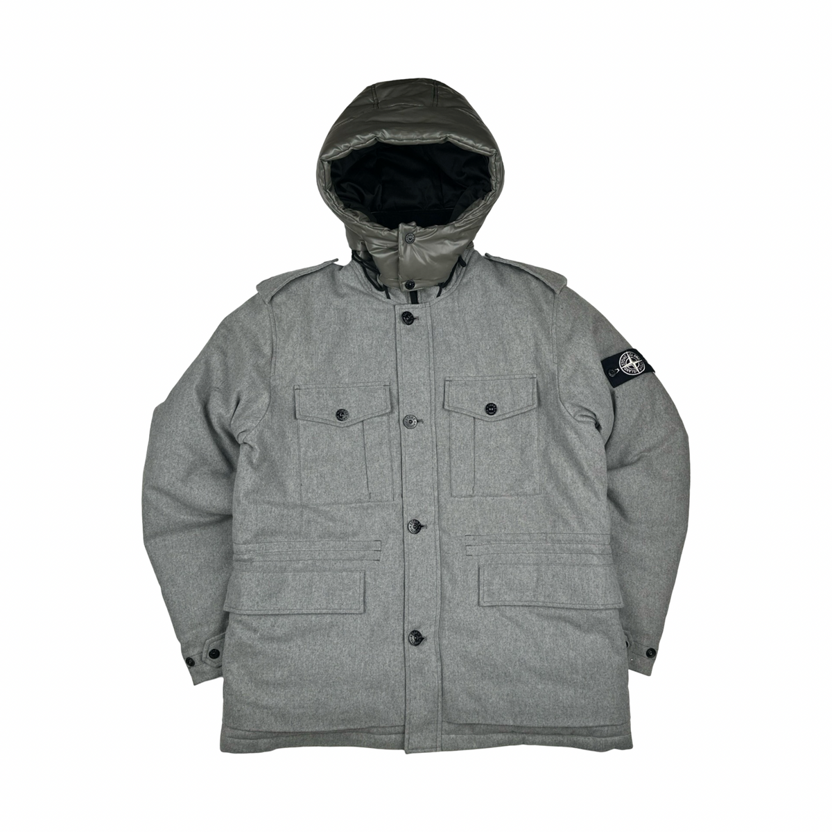 Stone Island 2014 Grey Ice Wool Blend Down Field Jacket XXL