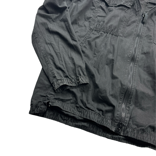 Stone Island Black Hooded Cotton Overshirt Jacket - Large