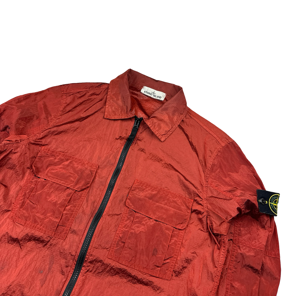 Stone Island 2019 Red Nylon Metal Rip Stop Overshirt Small