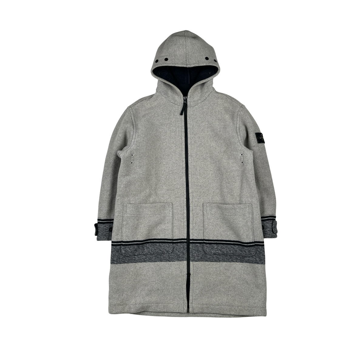 Stone Island 2020 Grey Panno Jaquard Wool Long Jacket - Large