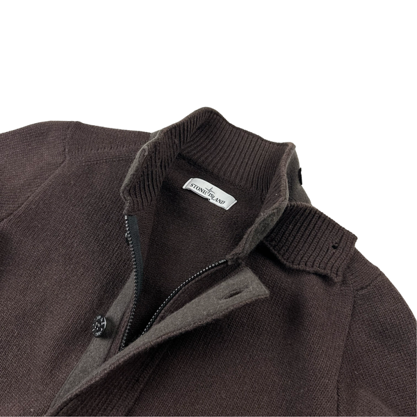 Stone Island 2021 Brown Lana Wool Blend Knit Zipped Buttoned Jumper - Medium