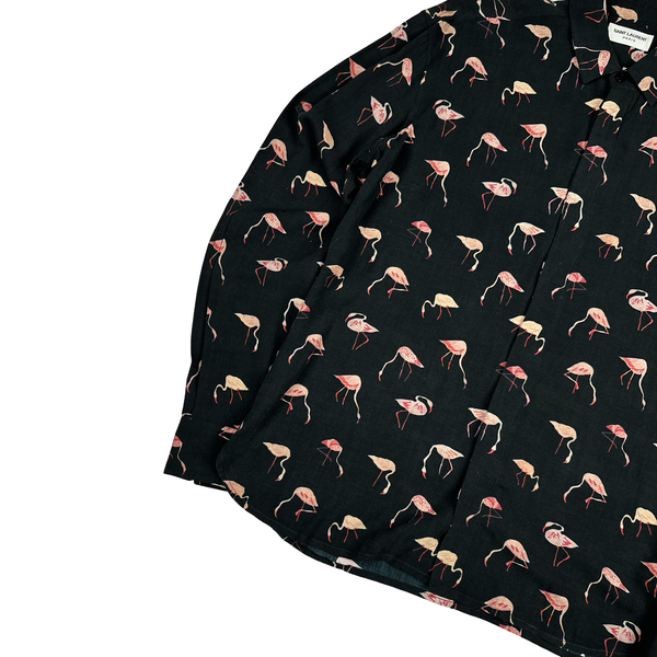 Saint Laurent Viscosa Lightweight Flamingo Print Shirt - Large