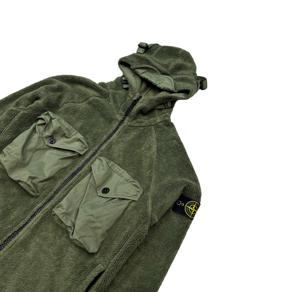 Stone Island 2021 Khaki Green Teddy Fleece Zipped Jacket - Medium