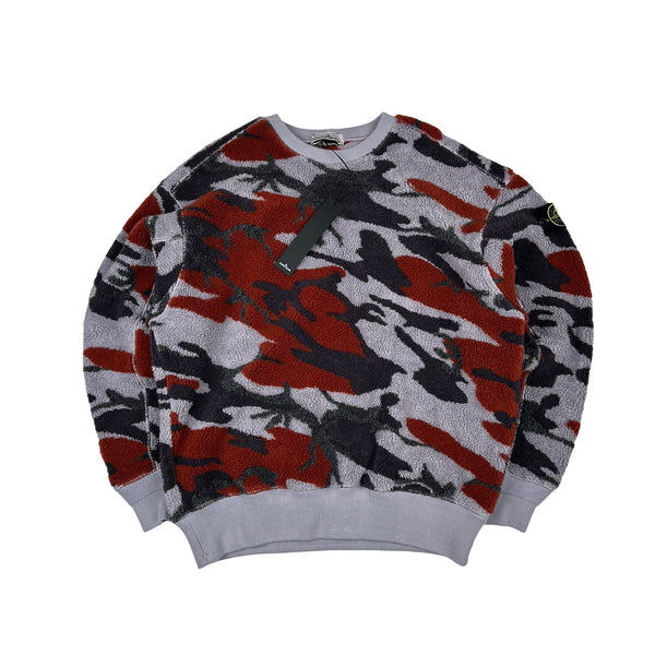 Stone Island 2022 Camo Teddy Fleece Crewneck Shorts Sweatshirt - Medium