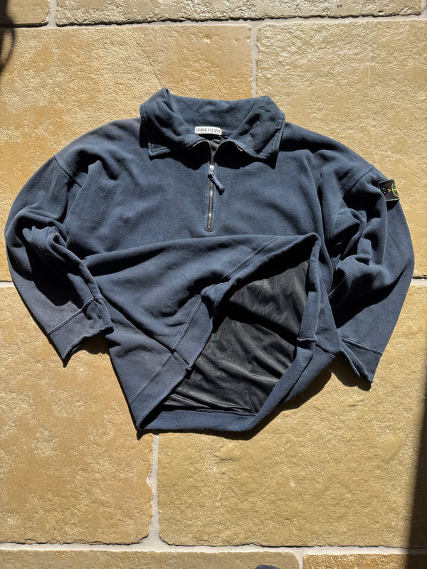 Stone Island 1991 Vintage Navy Quarter Zipped Cotton Pullover - Large