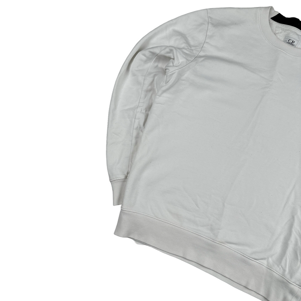 CP Company White Cotton Lens View Crewneck Jumper - Medium