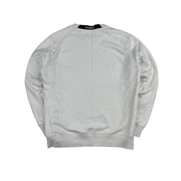 CP Company White Cotton Lens View Crewneck Jumper - Medium