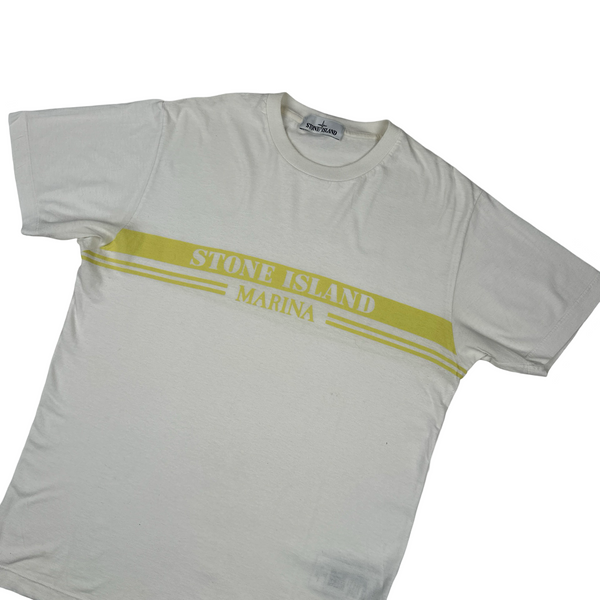 Stone Island 2017 Marina Yellow Spellout Cotton T Shirt - Medium