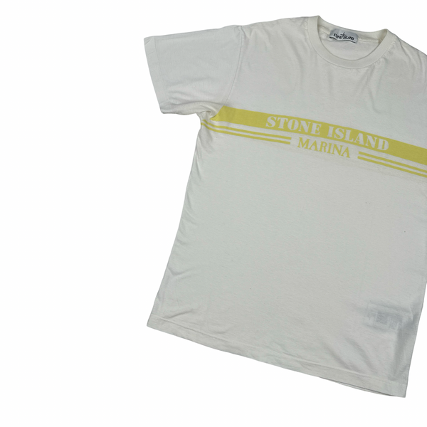Stone Island 2017 Marina Yellow Spellout Cotton T Shirt - Medium