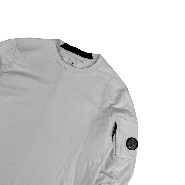 CP Company White Cotton Lens View Crewneck Jumper - Medium