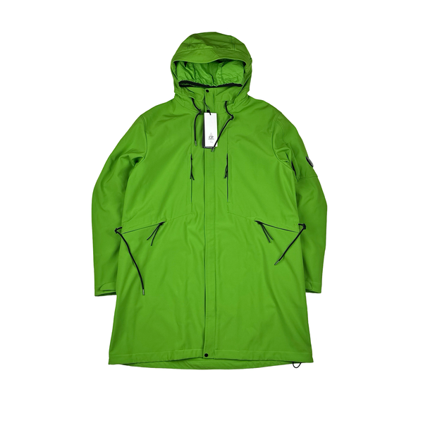 CP Company Green Fleece Lined Long Soft Shell Lens View Jacket - Large