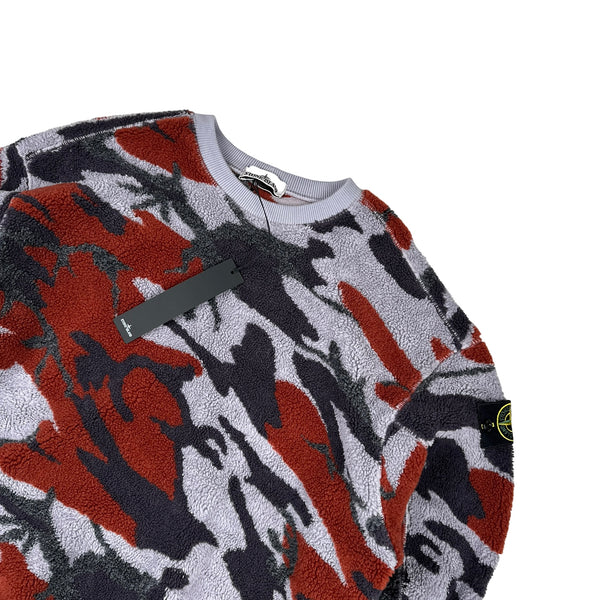 Stone Island 2022 Camo Teddy Fleece Crewneck Shorts Sweatshirt - Medium