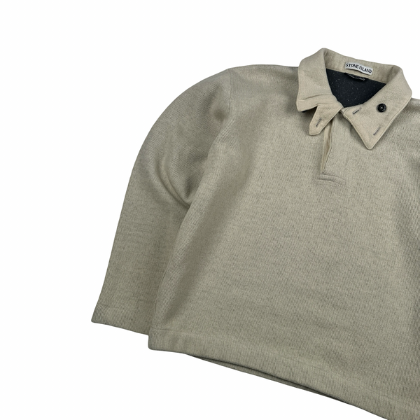 Stone Island 1998 Cream Vintage Wool Blend Buttoned Neck Jumper - Large