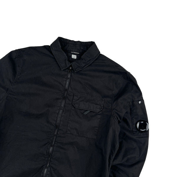 CP Company Black Cotton Lens View Zipped Overshirt - Small