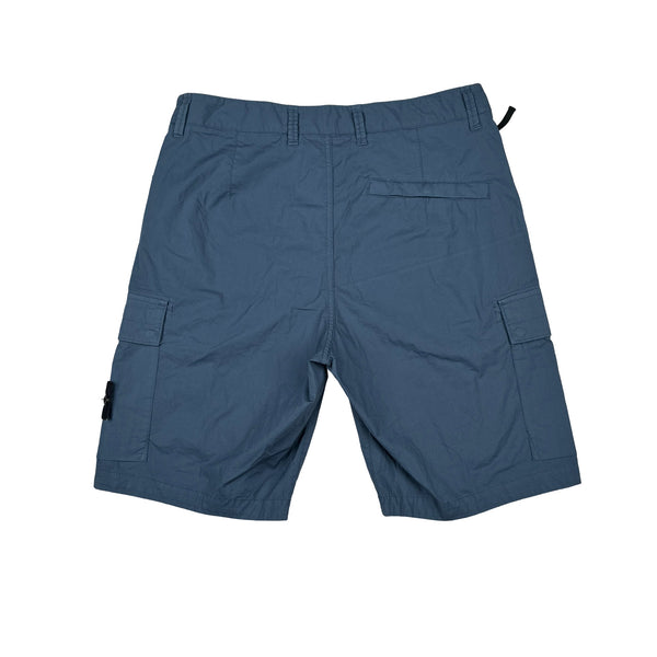 Stone Island 2023 Blue Cotton Cupro Cargo Shorts - Small