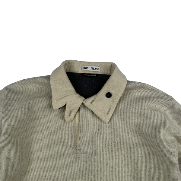 Stone Island 1998 Cream Vintage Wool Blend Buttoned Neck Jumper - Large