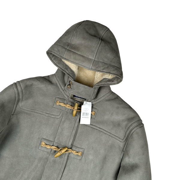 Ralph Lauren Grey Suede Lambs Shearling Lining Duffle Hooded Jacket - Large