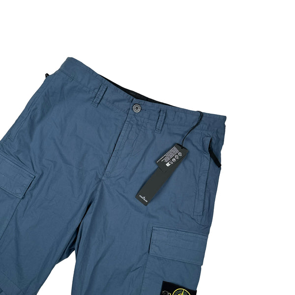 Stone Island 2023 Blue Cotton Cupro Cargo Shorts - Small