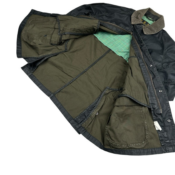 Barbour Dark Green Cotton Wax Field Jacket - Large
