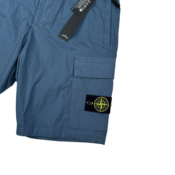 Stone Island 2023 Blue Cotton Cupro Cargo Shorts - Small