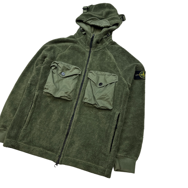 Stone Island 2021 Khaki Green Teddy Fleece Zipped Jacket - Medium