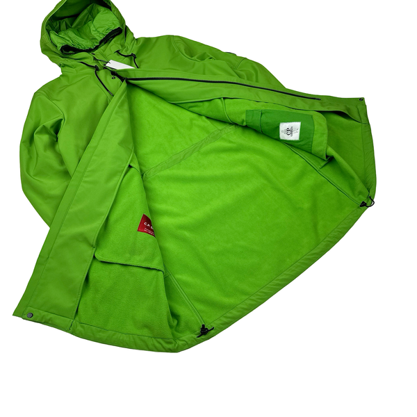 CP Company Green Fleece Lined Long Soft Shell Lens View Jacket - Large